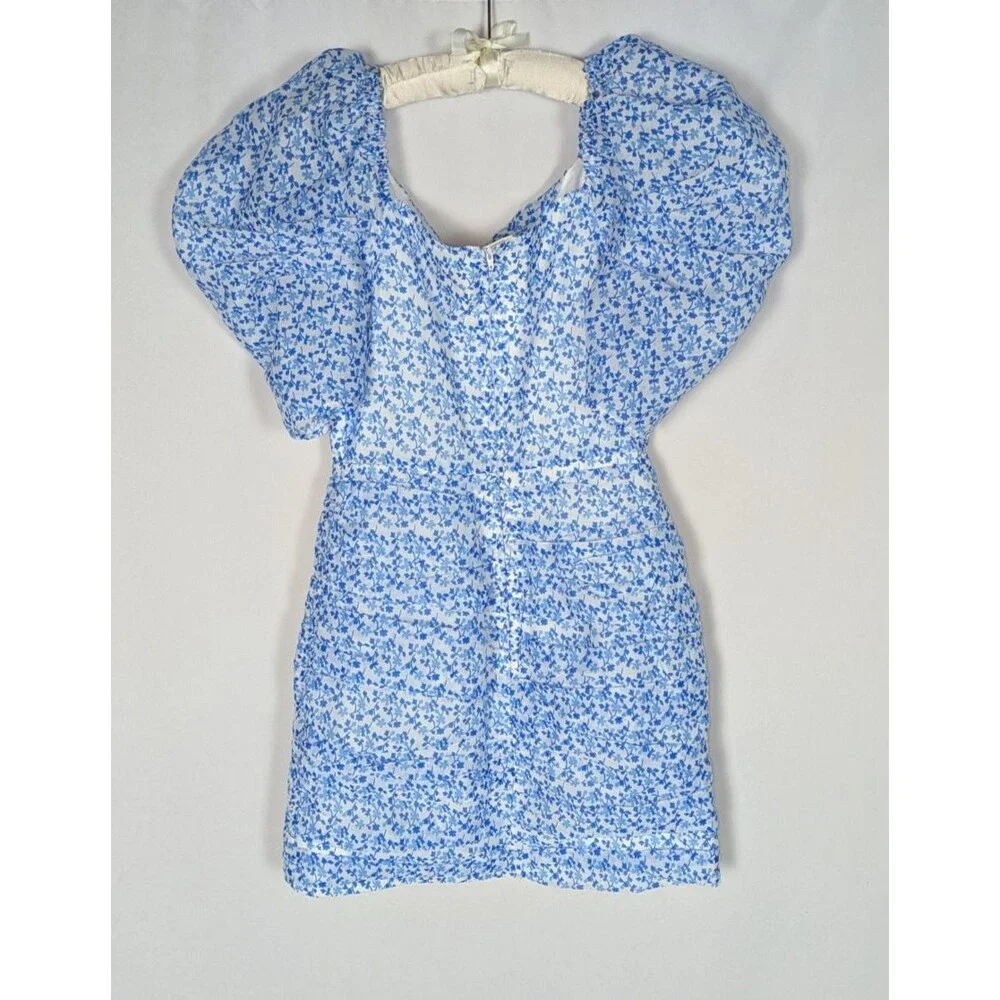 C/Meo Collective Dress 4 Women's Blue Floral Puff Sleeve Mini Come Across Dainty - Picture 5 of 9